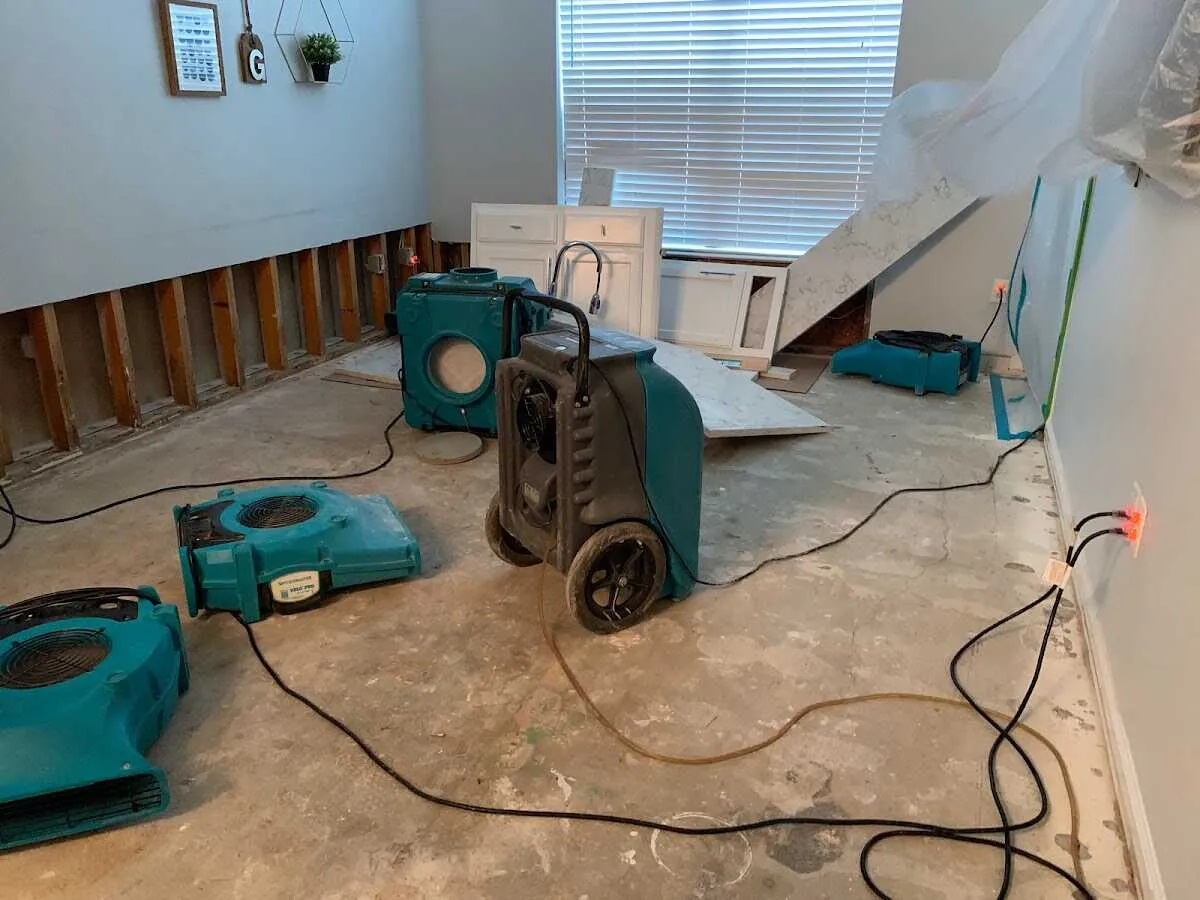 Dehumidifier in flood-cut room for Water Damage Restoration in Emporia